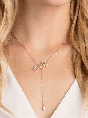 Swarovski Lifelong Bow Necklace Rose Gold Toned- Like New No Tags